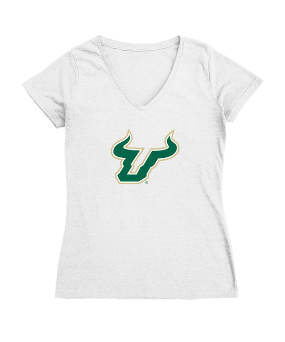 South Florida Bulls USF Women's V-neck Fitted Cotton T-Shirt White