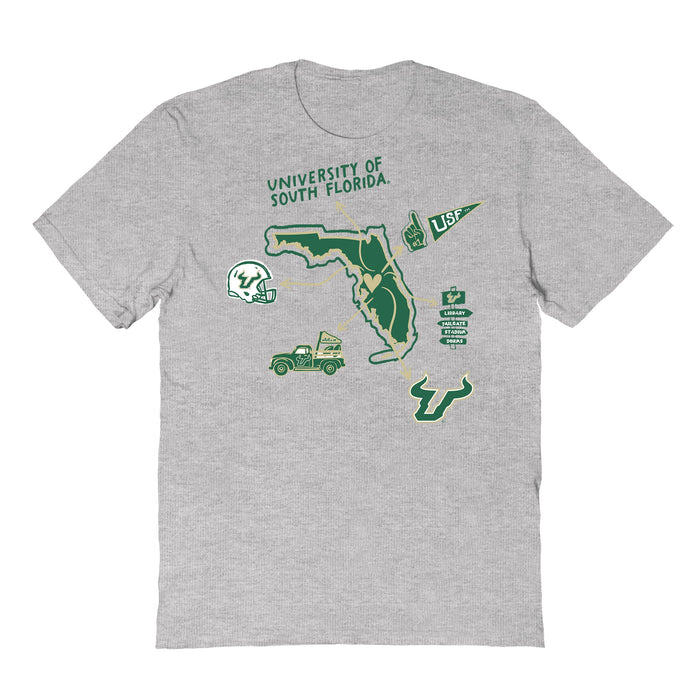 South Florida Bulls USF Hand Sketched Vive La Fete Impressions Icones Grey T-shirt for Women