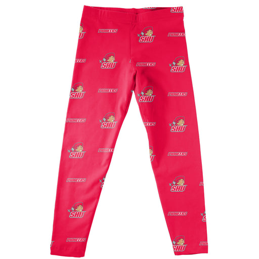 SHU Sacred Heart Pioneers Vive La Fete Girls Game Day All Over Two Logos Elastic Waist Classic Play Red Leggings Tights