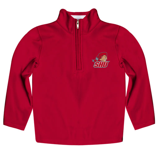 SHU Sacred Heart University Pioneers Vive La Fete Game Day Solid Red Quarter Zip Pullover Sleeves