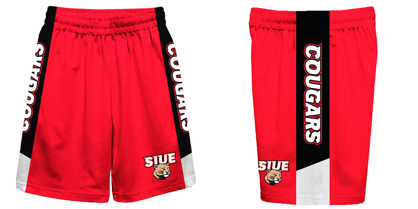 Southern Illinois Cougars SIUE Vive La Fete Game Day Red Stripes Boys Solid Black Athletic Mesh Short