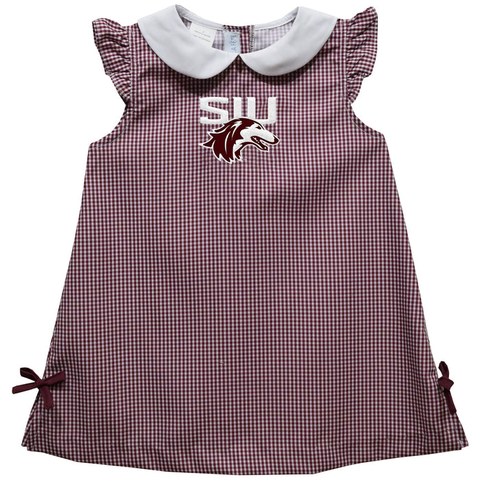 Southern Illinois Salukis SIU Embroidered Maroon Gingham A Line Dress