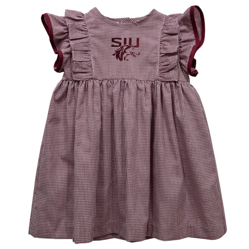Southern Illinois Salukis SIU Embroidered Maroon Gingham Ruffle Dress