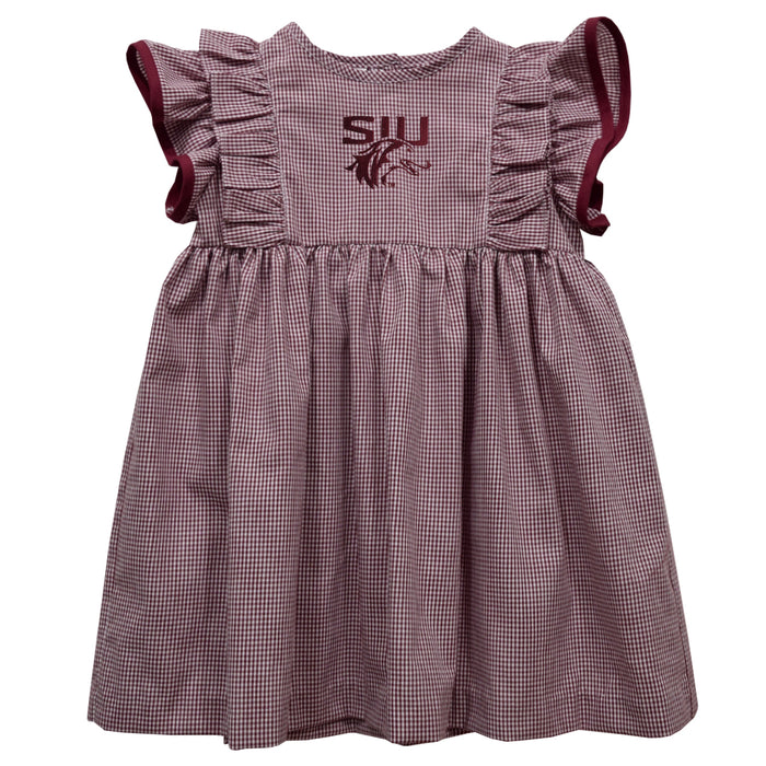 Southern Illinois Salukis SIU Embroidered Maroon Gingham Ruffle Dress