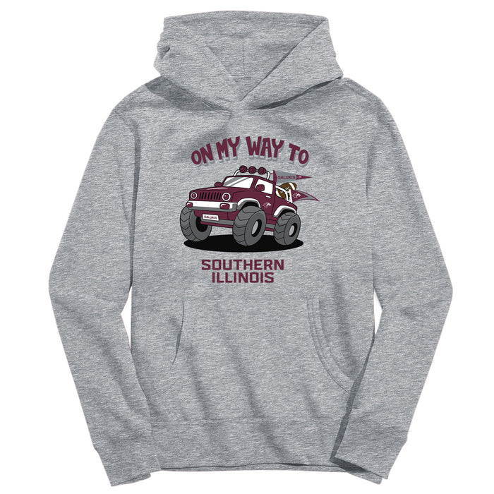 Southern Illinois Salukis SIU On My Way Monster Truck Heather Grey Cotton Youth Hoodie