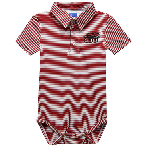 St. Josephs Hawks Embroidered Red Stripes Stripe Knit Polo Onesie