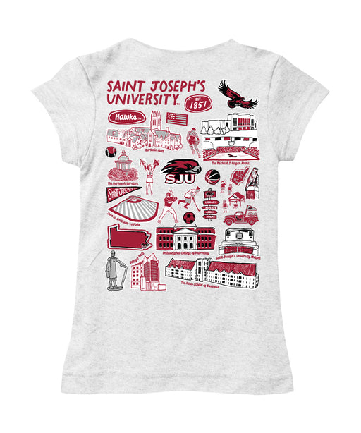 St. Josephs Hawks Hand Sketched Vive La Fete Impressions Artwork White Girls Cotton Short Sleeve Tee - Vive La Fête - Online Apparel Store