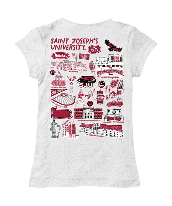 St. Josephs Hawks Hand Sketched Vive La Fete Impressions Artwork White Girls Cotton Short Sleeve Tee - Vive La Fête - Online Apparel Store