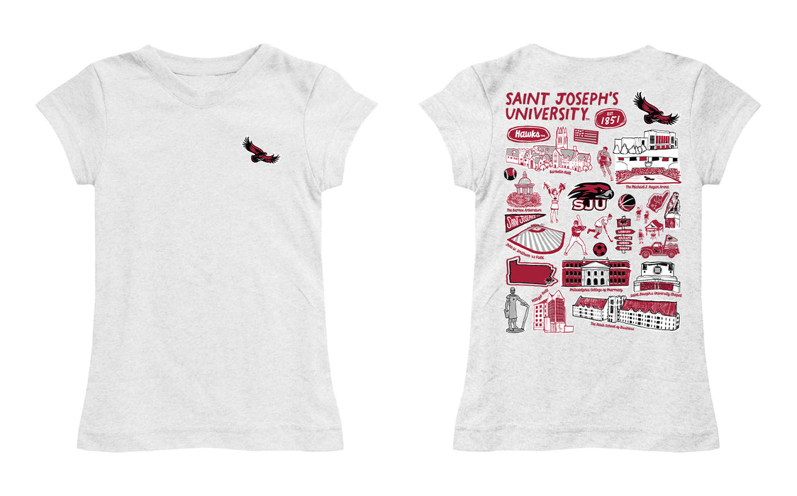 St. Josephs Hawks Hand Sketched Vive La Fete Impressions Artwork White Girls Cotton Short Sleeve Tee - Vive La Fête - Online Apparel Store