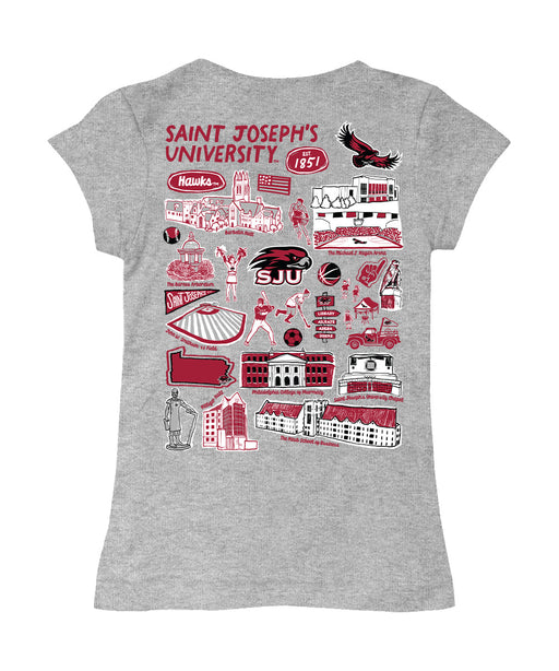 St. Josephs Hawks Hand Sketched Vive La Fete Impressions Artwork Grey Girls Cotton Short Sleeve Tee - Vive La Fête - Online Apparel Store