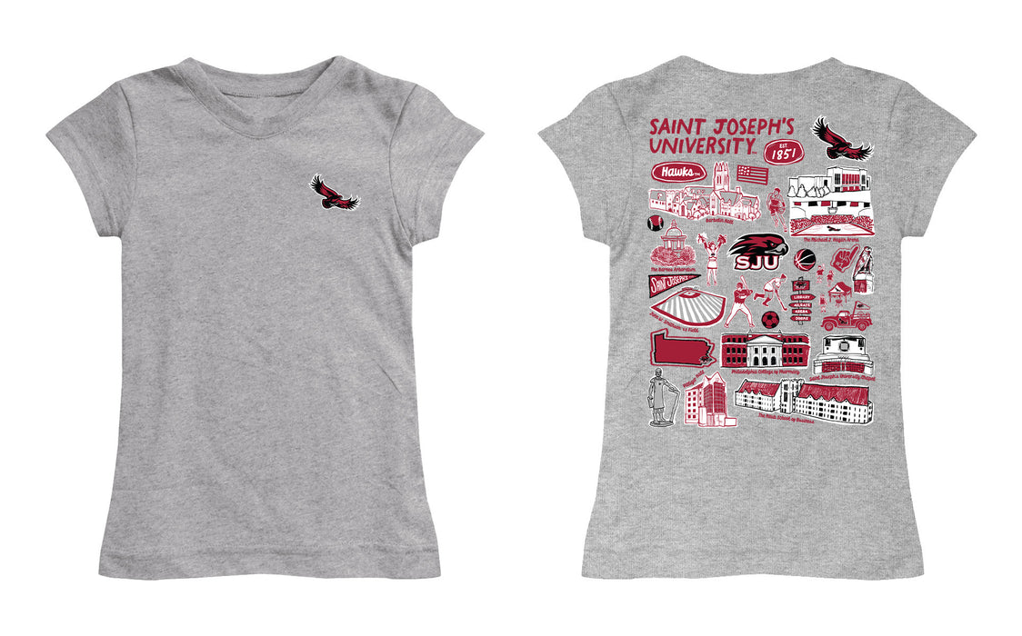 St. Josephs Hawks Hand Sketched Vive La Fete Impressions Artwork Grey Girls Cotton Short Sleeve Tee - Vive La Fête - Online Apparel Store