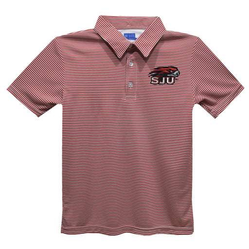 St. Josephs Hawks Embroidered Red Stripes Short Sleeve Polo Box Shirt