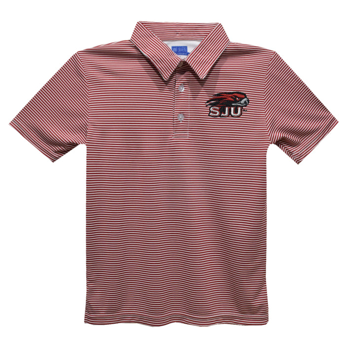 St. Josephs Hawks Embroidered Red Stripes Short Sleeve Polo Box Shirt