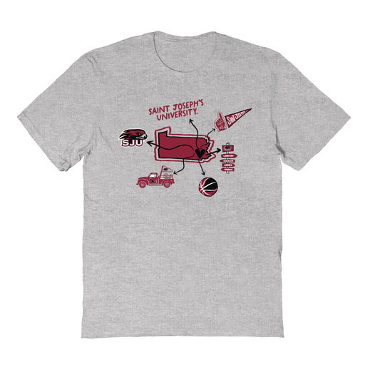 St. Josephs Hawks Hand Sketched Vive La Fete Impressions Icones Kids Grey T-shirt