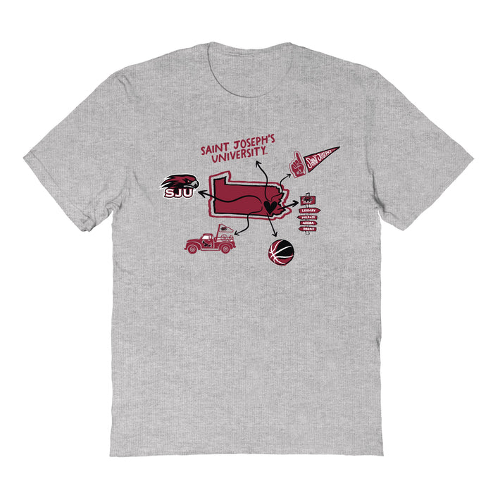 St. Josephs Hawks Hand Sketched Vive La Fete Impressions Icones Kids Grey T-shirt