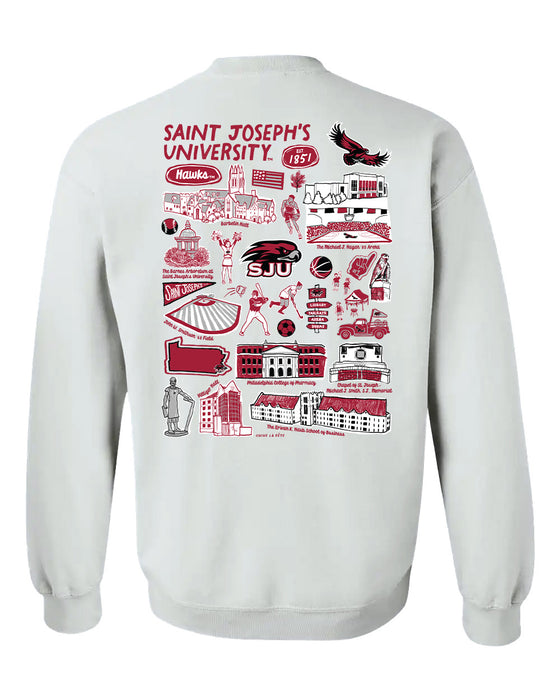 St. Josephs Hawks Hand Sketched Artwork Red Crewneck Sweatshirt for Women - Vive La Fête - Online Apparel Store