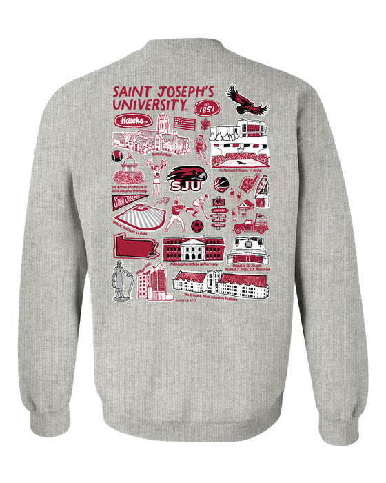 St. Josephs Hawks Hand Sketched Artwork Red Crewneck Sweatshirt for Women - Vive La Fête - Online Apparel Store