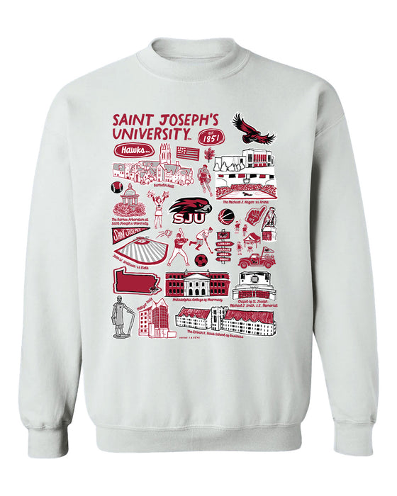 St. Josephs Hawks Hand Sketched Vive La Fete Impressions White Cotton Crewneck Sweatshirt for Women