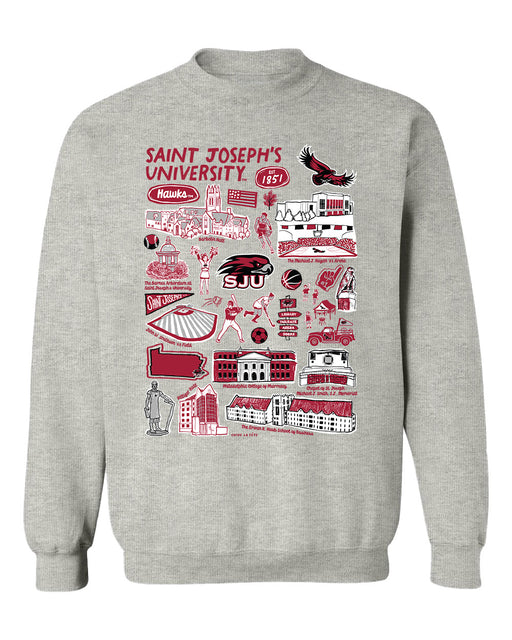St. Josephs Hawks Hand Sketched Vive La Fete Impressions Grey Cotton Crewneck Sweatshirt for Women