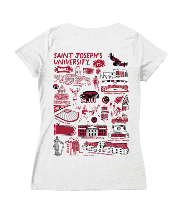 St. Josephs Hawks Hand Sketched Vive La Fete Impressions Artwork Red Women Cotton Short Sleeve V-Neck Tshirt