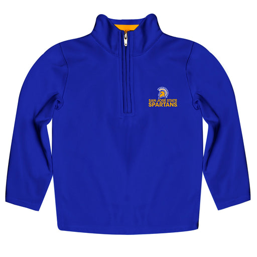 San Jose State University Spartans Vive La Fete Game Day Solid Blue Quarter Zip Pullover Sleeves
