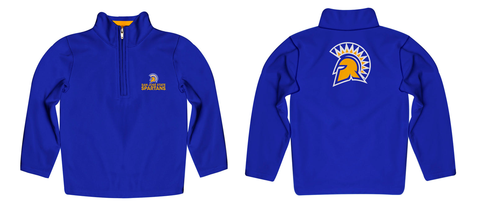 San Jose State University Spartans Vive La Fete Game Day Solid Blue Quarter Zip Pullover Sleeves - Vive La Fête - Online Apparel Store