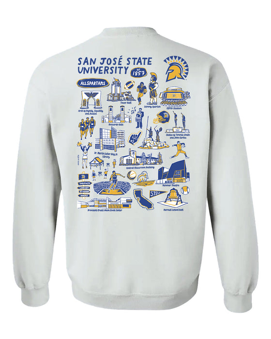 San Jose State University Spartans Hand Sketched Vive La Fete Impressions Artwork Royal Crew Neck Sweatshirt for Wo - Vive La Fête - Online Apparel Store