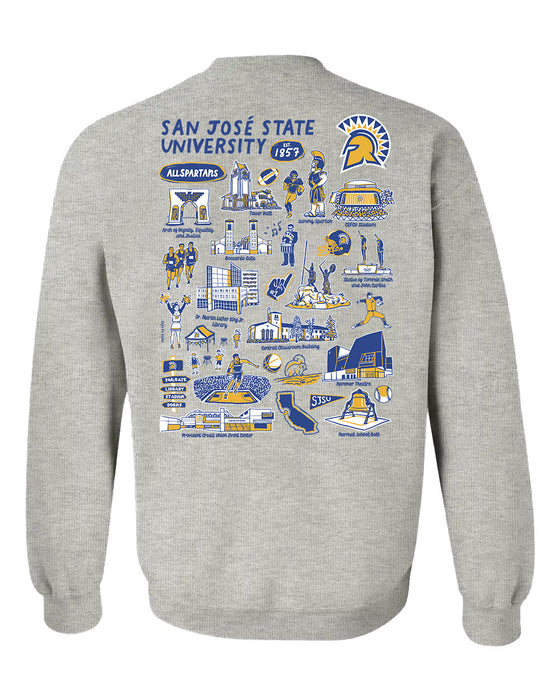 San Jose State University Spartans Hand Sketched Vive La Fete Impressions Artwork Royal Crew Neck Sweatshirt for Wo - Vive La Fête - Online Apparel Store