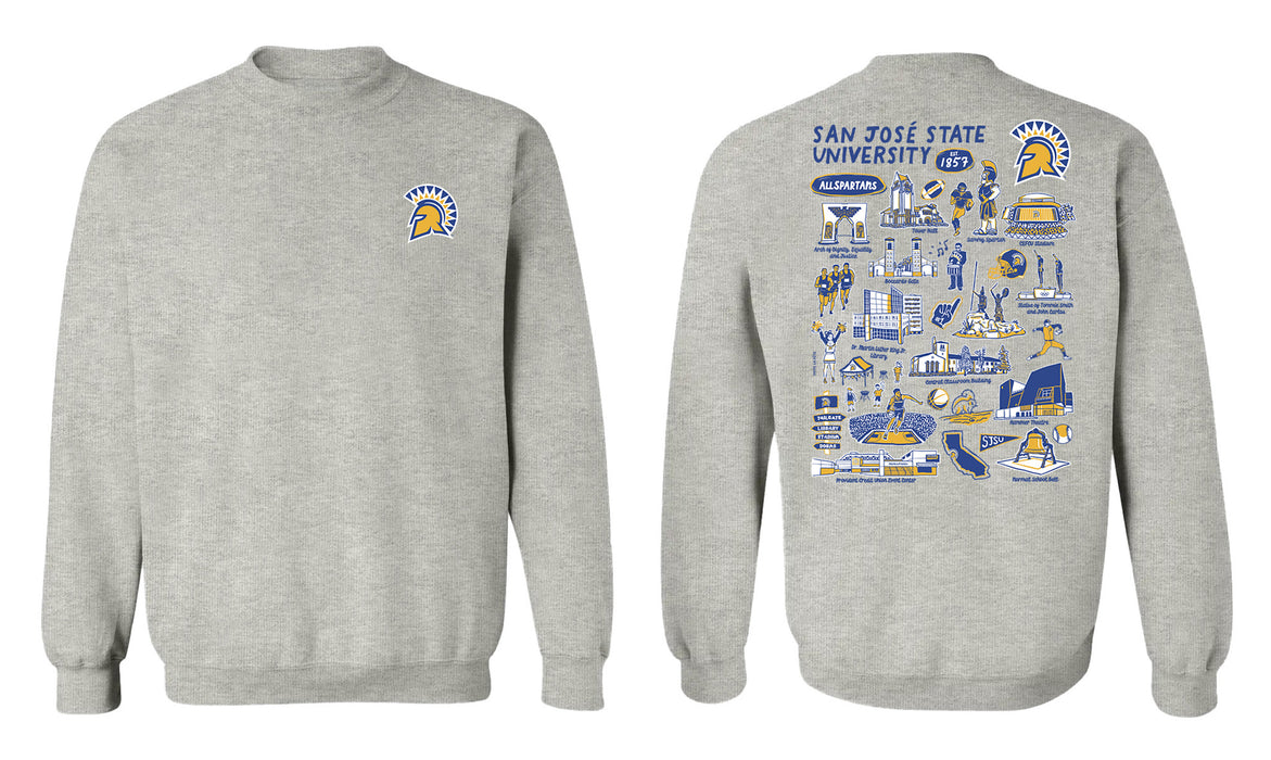 San Jose State University Spartans Hand Sketched Vive La Fete Impressions Artwork Royal Crew Neck Sweatshirt for Wo - Vive La Fête - Online Apparel Store