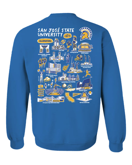 San Jose State University Spartans Hand Sketched Vive La Fete Impressions Artwork Royal Crew Neck Sweatshirt for Wo - Vive La Fête - Online Apparel Store