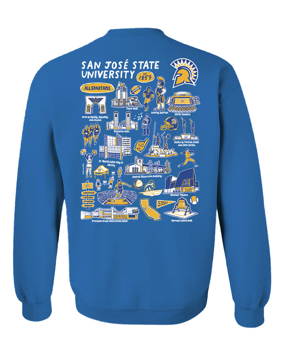 San Jose State University Spartans Hand Sketched Vive La Fete Impressions Artwork Royal Crew Neck Sweatshirt for Wo - Vive La Fête - Online Apparel Store