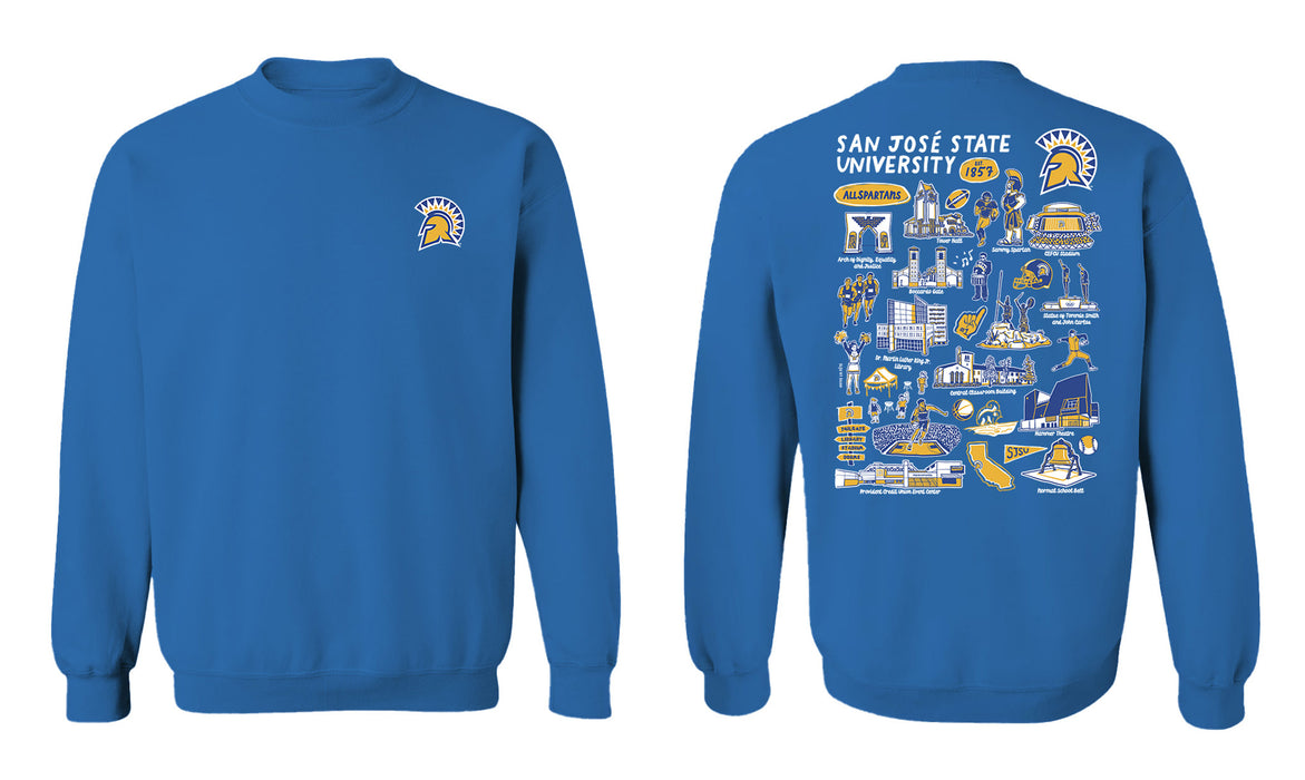 San Jose State University Spartans Hand Sketched Vive La Fete Impressions Artwork Royal Crew Neck Sweatshirt for Wo - Vive La Fête - Online Apparel Store
