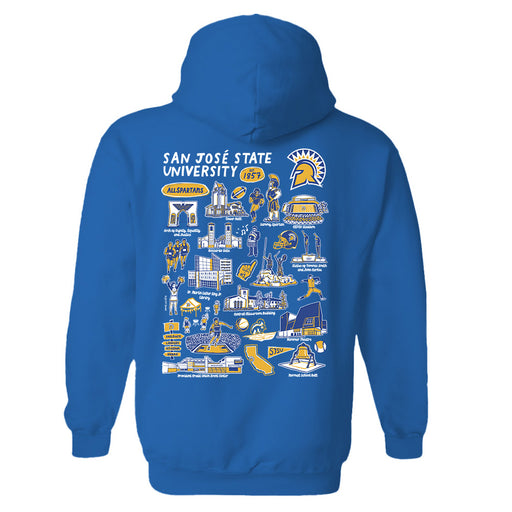 San Jose State University Spartans Hand Sketched Vive La Fete Impressions Artwork Royal Cotton Fleece Long Sleeve H - Vive La Fête - Online Apparel Store