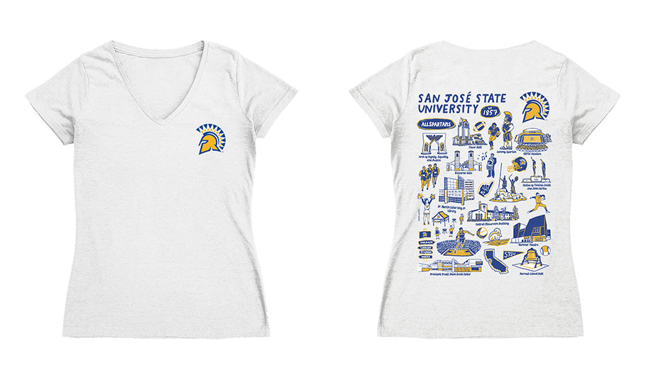 San Jose State Spartans Hand Sketched Vive La Fete Impressions Artwork Royal Women Cotton Short Sleeve V-Neck Tshirt