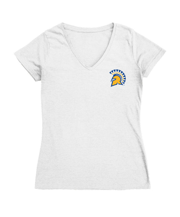San Jose State Spartans Hand Sketched Vive La Fete Impressions Artwork White Women Cotton Short Sleeve V-Neck Tshirt