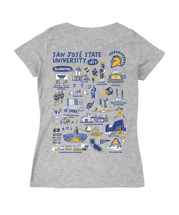 San Jose State Spartans Hand Sketched Vive La Fete Impressions Artwork Royal Women Cotton Short Sleeve V-Neck Tshirt
