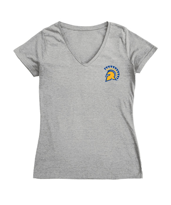 San Jose State Spartans Hand Sketched Vive La Fete Impressions Artwork Grey Women Cotton Short Sleeve V-Neck Tshirt