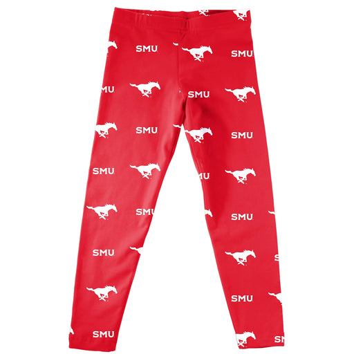 SMU Mustangs Vive La Fete Girls Game Day All Over Two Logos Elastic Waist Classic Play Red Leggings Tights