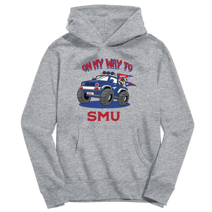 SMU Mustangs On My Way Monster Truck Heather Grey Cotton Youth Hoodie