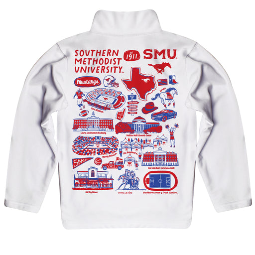 SMU Mustangs Hand Sketched Vive La Fete Impressions Artwork  White Boys Quarter Zip Pullover V1 - Vive La Fête - Online Apparel Store