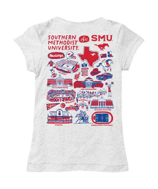 SMU Mustangs Hand Sketched Vive La Fete Impressions Artwork White Girls Cotton Short Sleeve Tee - Vive La Fête - Online Apparel Store