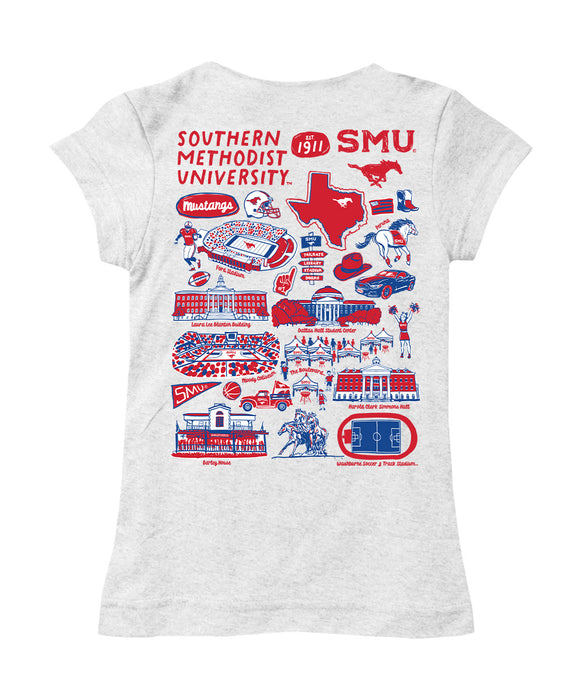 SMU Mustangs Hand Sketched Vive La Fete Impressions Artwork White Girls Cotton Short Sleeve Tee - Vive La Fête - Online Apparel Store