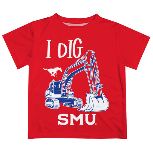 SMU Mustangs Vive La Fete Excavator Boys Game Day Red Short Sleeve Tee
