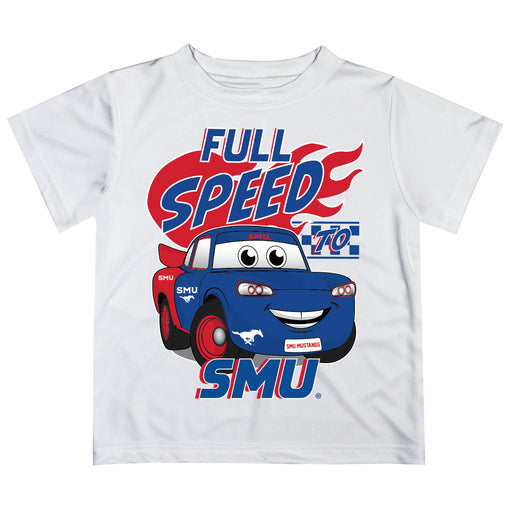 SMU Mustangs Vive La Fete Toy Racing Car Boys Game Day White Short Sleeve Tee