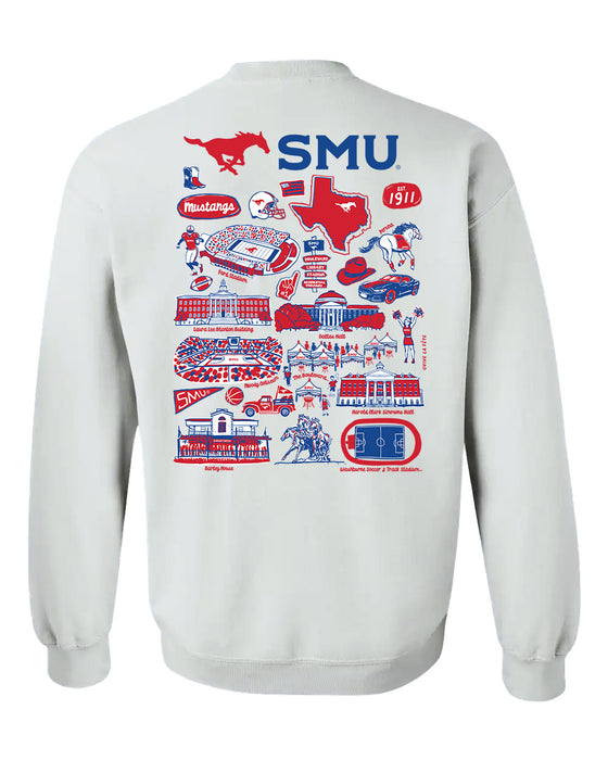 SMU Mustangs Hand Sketched Artwork Red Crewneck Sweatshirt for Women - Vive La Fête - Online Apparel Store