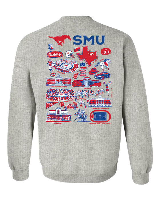 SMU Mustangs Hand Sketched Artwork Red Crewneck Sweatshirt for Women - Vive La Fête - Online Apparel Store