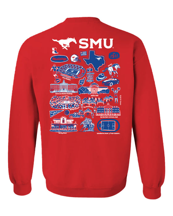 SMU Mustangs Hand Sketched Artwork Red Crewneck Sweatshirt for Women - Vive La Fête - Online Apparel Store