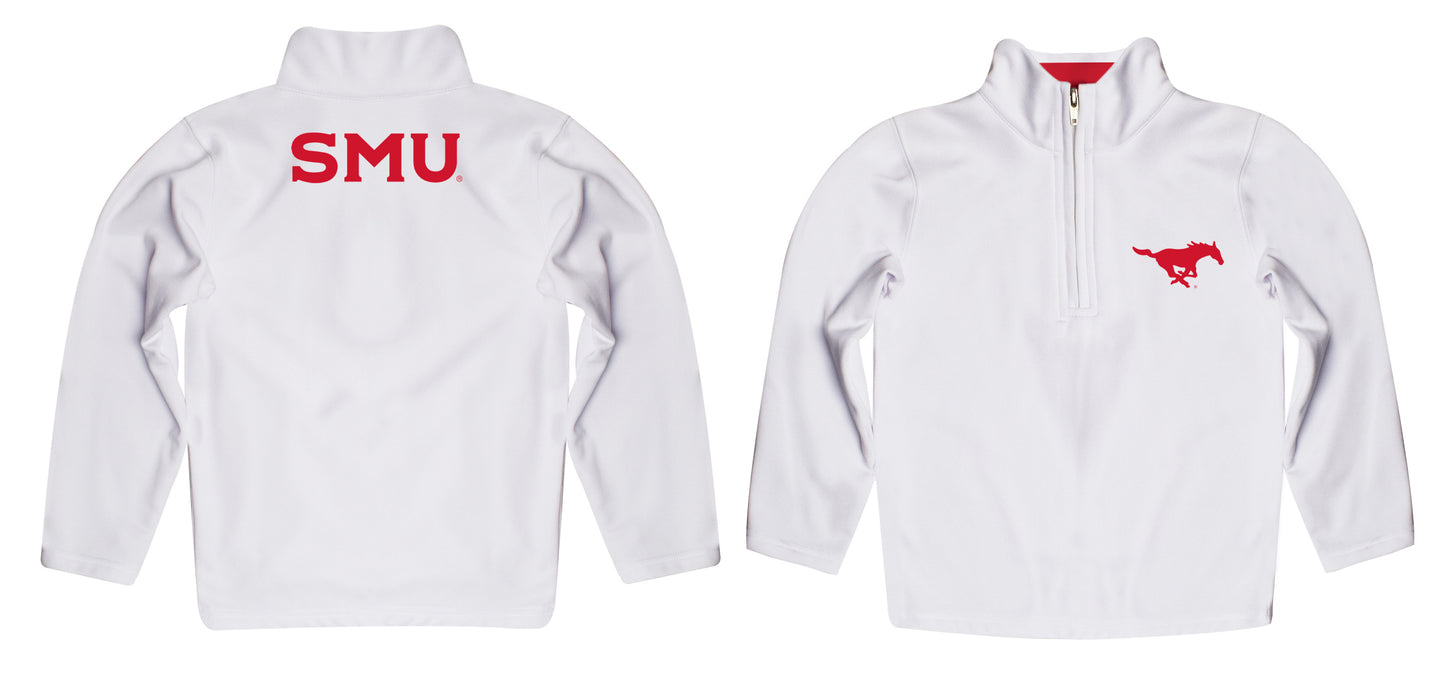 SMU Mustangs Vive La Fete Logo and Mascot Name Womens White Quarter Zip Pullover - Vive La Fête - Online Apparel Store