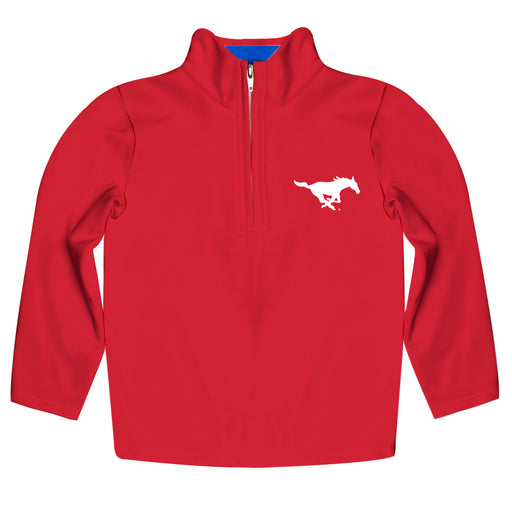 SMU Mustangs Vive La Fete Women Solid Red Quarter Zip Pullover Sleeves