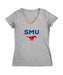 SMU Mustangs Women's V-neck Fitted Cotton T-Shirt Grey